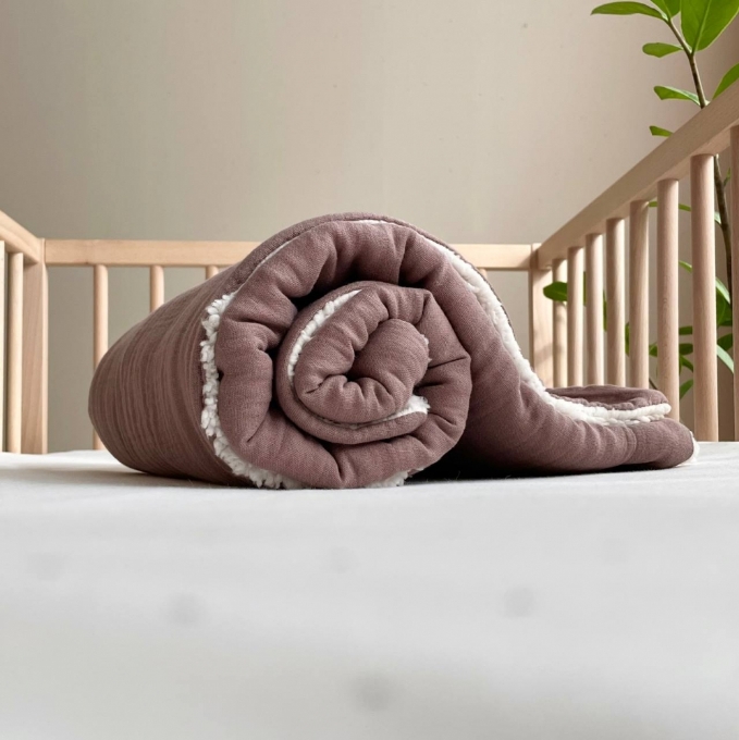 Paturica bebe din muselina si blanita Teddy taupe (2)
